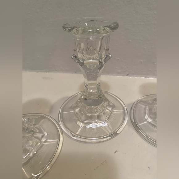 Vintage Clear 4.25” Glass Candlesticks- Set of 4 - Picture 6 of 10